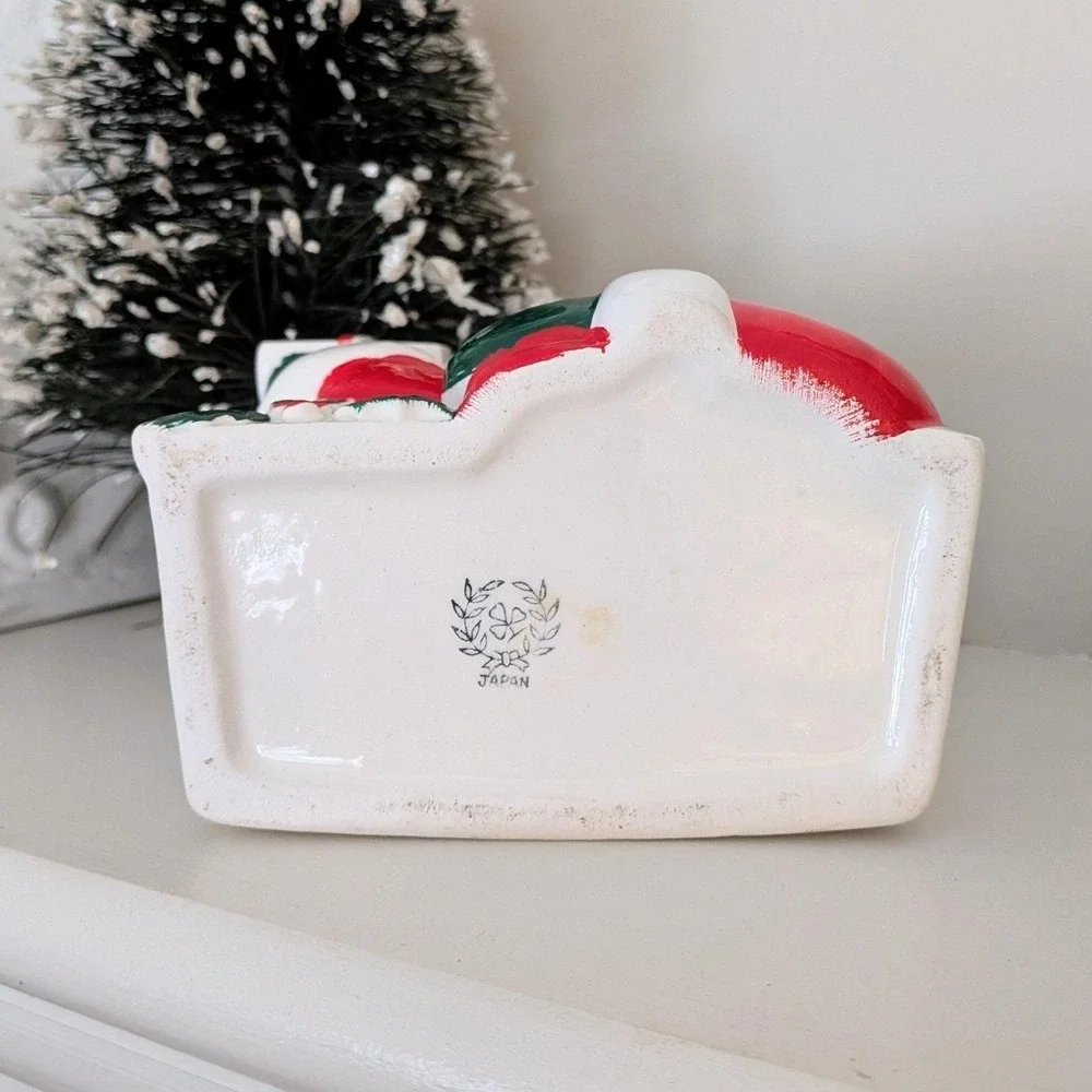 Rare Vintage Japan Ceramic Santa Claus with Present‎ Christmas Planter Kitsch